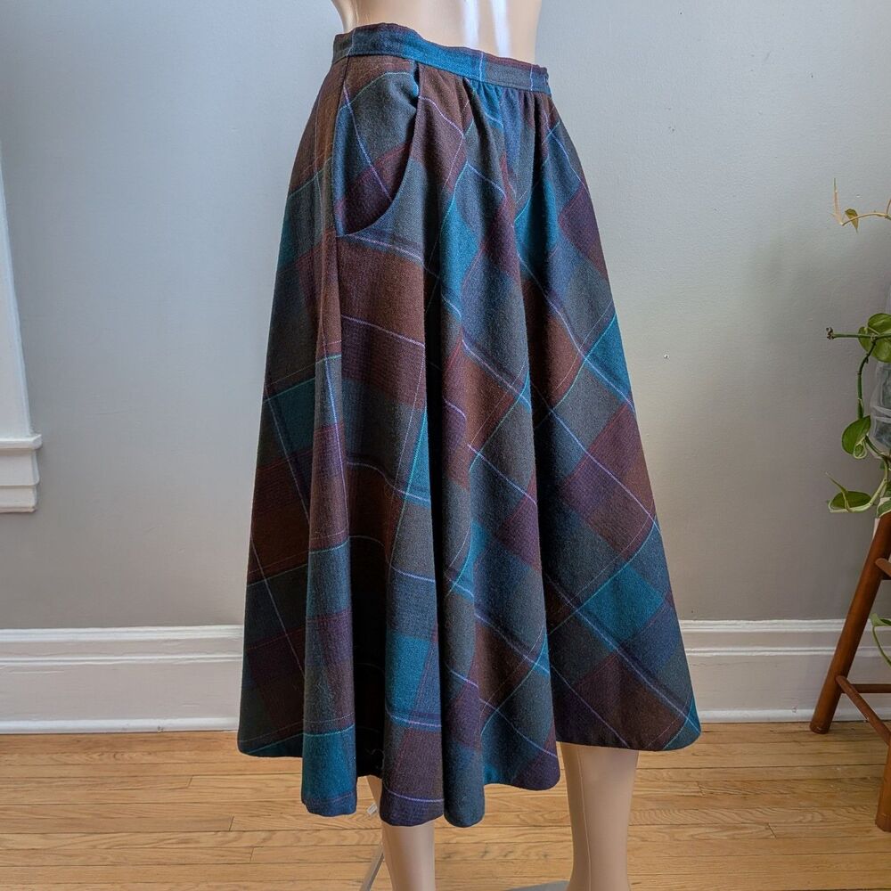 Vintage 90s Avon Fashions Plaid Wool Blend Midi Skirt Dark Academia Preppy 7/8